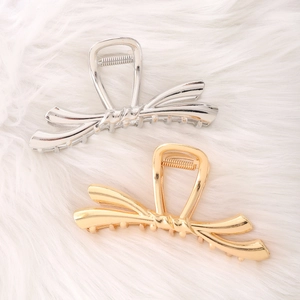 Pince à Cheveux Élégante en Métal avec Nœud pour Femmes Pince Requin en Alliage Poli Accessoires Cheveux Grande Antidérapante Or Argent Noir