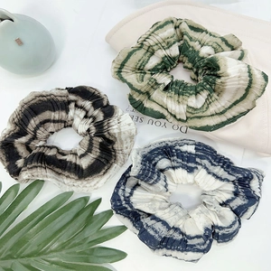 French Retro Pleated Fabric Scrunchies Elegant Tie-Dye Ink Flower Hair Ties Gentle Style Elastic Hair Bands For Women Accessories