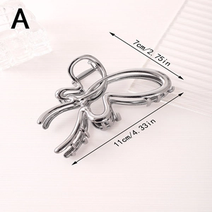 Silver hollow butterfly hair claw clip with metallic polish and size dimensions