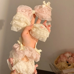 Set molletta per capelli con fiocco in pizzo rosa e bianco e elastico in organza