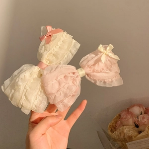 Set di cerchietti con fiocco in pizzo balletto in crema e rosa con dettagli in organza