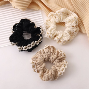 French Vintage Lace Scrunchies Large Hair Ring Floral Embroidery Hair Rope Elastic Ponytail Holder For Women Fashion Accessories