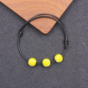 Bracciale da tennis intrecciato nero regolabile con tre perle gialle a forma di pallina