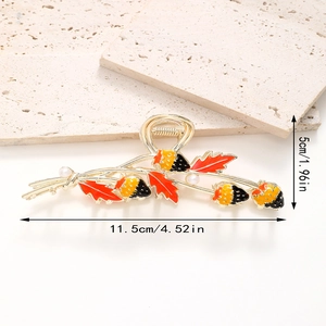 Elegant gold strawberry and leaf shark hair claw clip with pearls for women