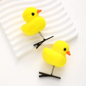 Niedliche gelbe Enten-Haarspangen im Set mit Federdesign und weicher Beflockung für Damen