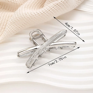Pince à cheveux en métal argenté brossé avec dimensions pour accessoires de coiffure