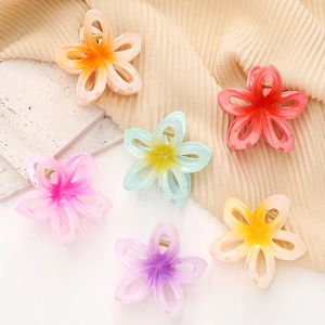 Pinces à Cheveux Fleur Dégradé Été pour Femmes Douce Résine Plumeria Pince Requin Accessoires Cheveux Creux Colorés