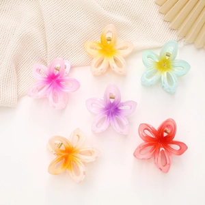 Lot de six pinces à cheveux à fleurs de frangipanier colorées en acrylique dégradé