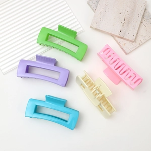 Five-piece set of large square candy color matte claw clips in vibrant summer pastel tones