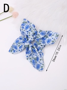 Blue rose floral chiffon bow scrunchie showing 26cm size detail and soft texture