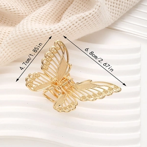 Elegant gold alloy butterfly hair claw clip with cutout design for women, 6.8cm size