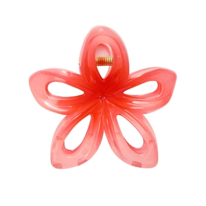 Pince à cheveux fleur de frangipanier en acrylique rouge pêche avec ressort doré