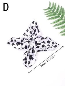 Floral print hair scrunchie with long bow ribbon, white fabric with black flowers, 26cm length