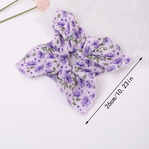 Floral chiffon hair scrunchie with purple rose patterns and 26cm bow tie ribbon