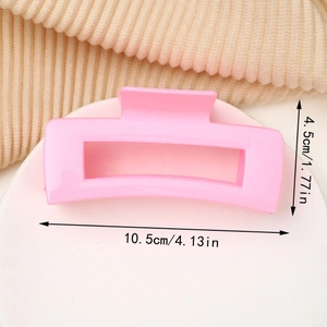 Pink matte square hair claw clip for women featuring 10.5cm length and elegant hollow design