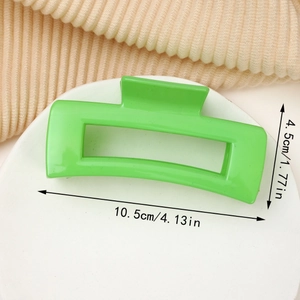 Large square bright green hair claw clip with glossy finish for women's hair styling