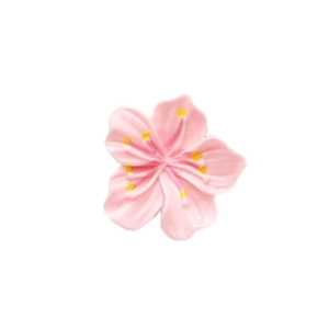Pince à cheveux fleur de cerisier rose avec texture crème et centre jaune sur blanc