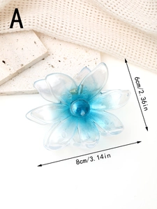 Détail de la pince à cheveux fleur dégradé bleu de 8cm avec dimensions précises