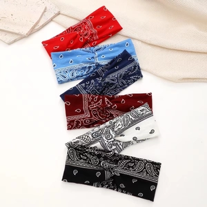 Bandeau Élastique Torsadé Imprimé Paisley pour Femmes Boho Floral Yoga Sports Bandeau de Sudation Nœud Vintage Turban Accessoires Cheveux