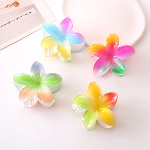Gradient Color Plumeria Hair Claw Clip Translucent Resin Floral Shark Clip For Women Sweet Summer Beach Hair Accessories