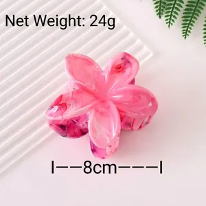 Pink marble gradient frangipani flower hair claw clip with 8cm size and 24g weight
