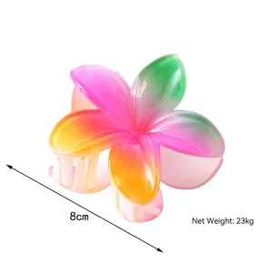 Gradient plumeria hair claw clip for summer beach styling with 8cm diameter and floral design