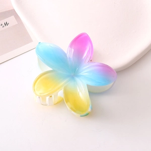 Plumeria hair claw clip with colorful gradient for summer beach style hair styling