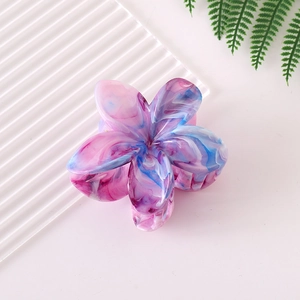Gradient plumeria hair claw clip with colorful resin flower petals for women