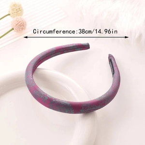 Elegant purple paisley satin headband with 38cm circumference and handmade label