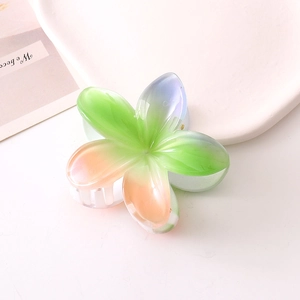 Gradient plumeria hair claw clip for women sweet floral hair shark clip accessories