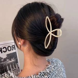 Elegant gold alloy hair claw clip with white pearls for women hair accessories