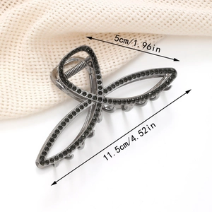 Hollow metal shark hair clip with grey rhinestones and twisted alloy design for women