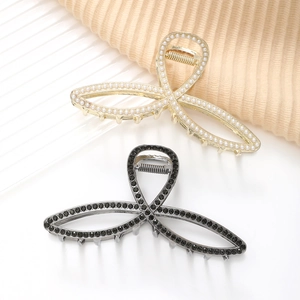 Elegant rhinestone and pearl hollow hair claws set for vintage women hairstyles