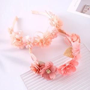 Serre-têtes avec fleurs en soie rose et papillons brodés pour filles et femmes