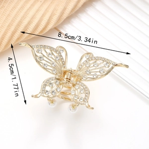 Detailansicht der 8,5 cm Schmetterling-Haarklammer mit Strasssteinen und Perlen