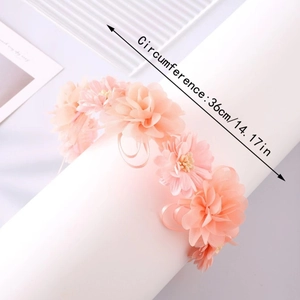 Serre-tête floral rose avec pétales de soie pour mariage et fête, 36 cm de circonférence