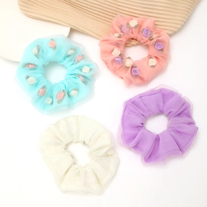 Florale organza scrunchies in pastelkleuren voor zoete kapsels en hoge elasticiteit