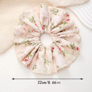 Oversized 22cm floral scrunchie with pink rose print and soft pleated fabric