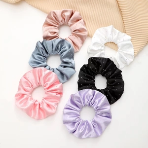 French Style Satin Fabric Rhinestone Scrunchie Sparkling Elegant Large Elastic Hair Band For Women Daily Hair Accessories