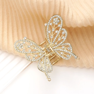 Pince à cheveux papillon élégante en métal doré ornée de strass brillants pour femme