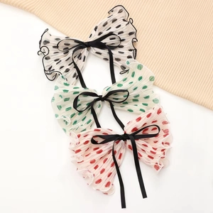 Large Pleated Polka Dot Bow Hair Clip Sweet Fabric Spring Clip For Women French Style Elegant Back Of Head Hair Accessory