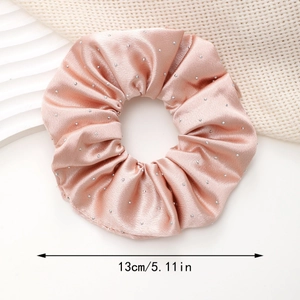 Pink satin rhinestone scrunchie with 13cm diameter for elegant hair styling