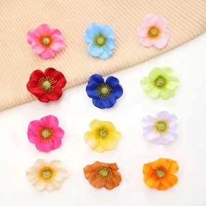 Set of colorful fabric silk flower hair clips with realistic stamens in 12 vibrant colors