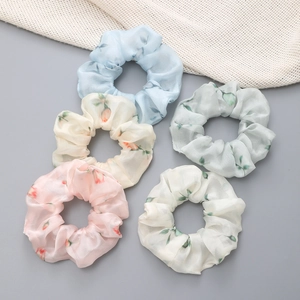 Chouchous Doux en Maille Organza Avec Imprimé Floral Style Pastoral Fait à la Main Accessoires de Chignon pour Femmes