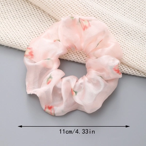 Chouchou en organza à fleurs roses de 11 cm pour une coiffure douce et élégante