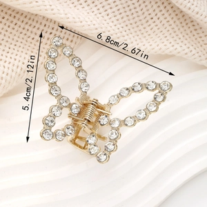Pince à cheveux papillon dorée avec strass scintillants et dimensions précises