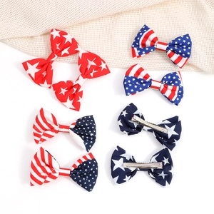 Set di 6 fiocchi per capelli patriottici con motivo a stelle e strisce americane