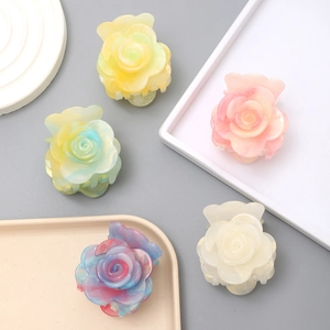 Korean Style 3D Rose Flower Hair Claw For Women Acrylic Gradient Glitter Hair Clip Elegant Sweet Hair Accessories