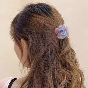 Acetate multi-layer rose hair claw clip in gradient pink and blue for elegant women styling