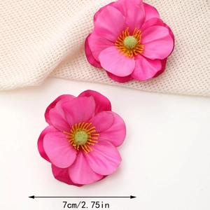 Elegant 7cm pink silk flower hair clip for women with detailed petals and yellow stamen